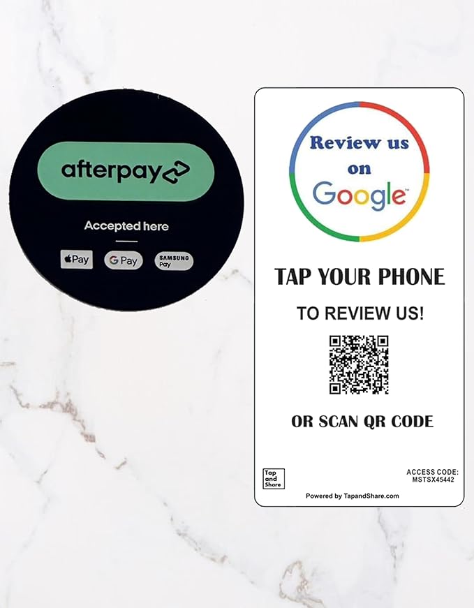 Tap and Share Contactless Sharing Smart NFC 'Review us on Google' Sticker + QR code 2 Pack