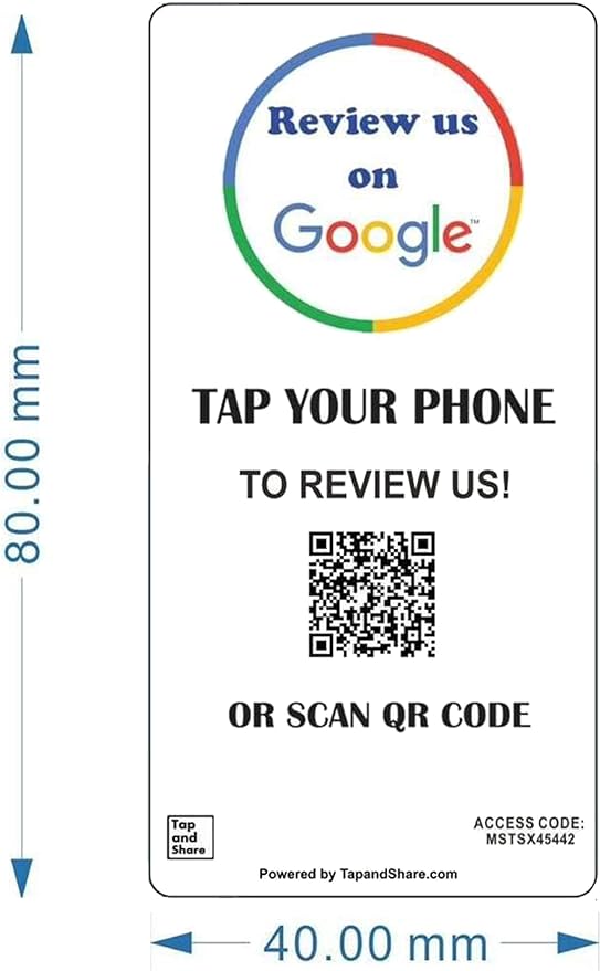 Tap and Share Contactless Sharing Smart NFC 'Review us on Google' Sticker + QR code 2 Pack