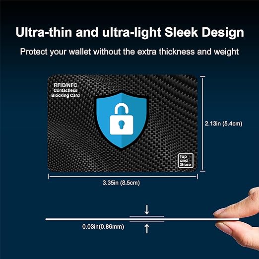 Tap and Share Premium NFC & RFID Blocking Card - 4 Pack | Premium Contactless NFC Credit Debit Card Passport Protector Blocker Set for Men & Women, Elegant Slim Design Perfectly fits in Wallet/Purse