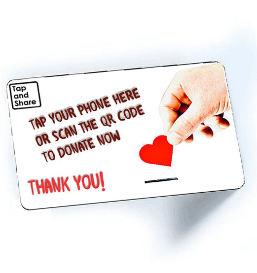 Tap and Share Contactless Smart NFC Fundraising 'Donate Now' Card + QR code