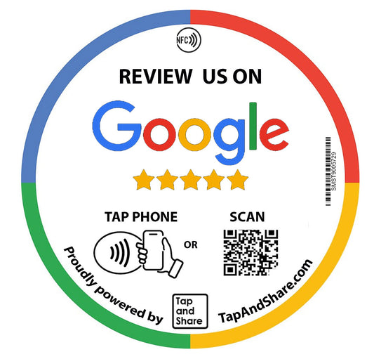 Tap and Share Contactless Sharing Smart NFC 'Review us on Google' Epoxy Sticker + QR code