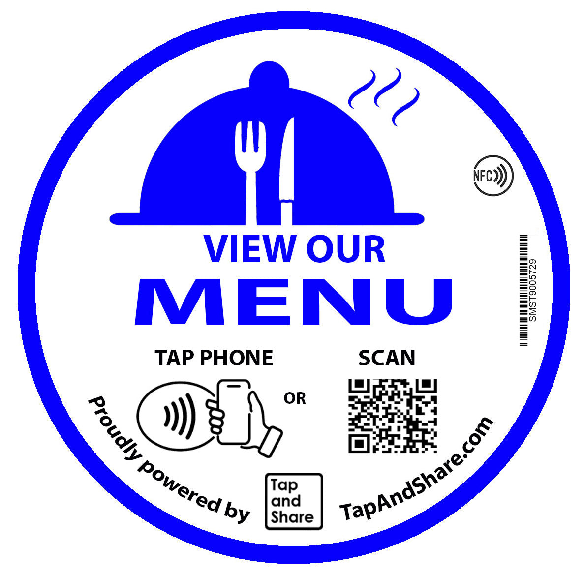 Tap and Share Contactless Sharing Smart NFC 'View our Menu' Epoxy Sticker + QR code