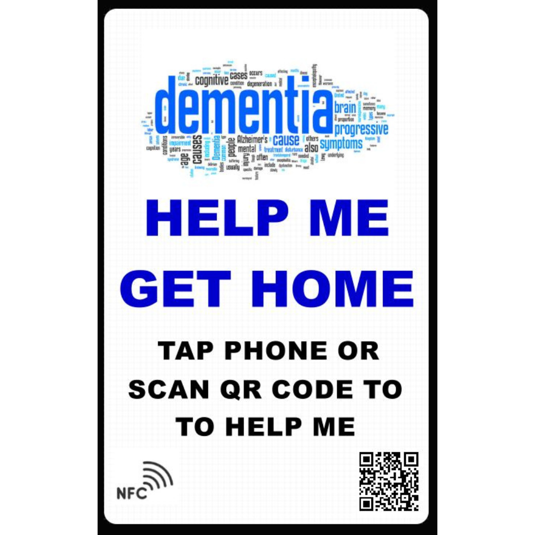 Smart NFC Dementia 'HELP ME GET HOME' Medical ID Information Card with Passive Geolocation Tracking System