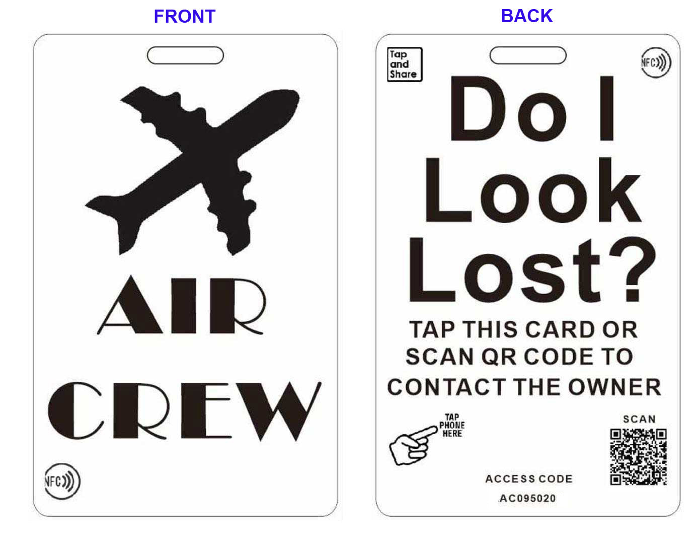 Smart NFC 'Air Crew' Luggage Tags with Smart Passive Tracking | 2-Pack