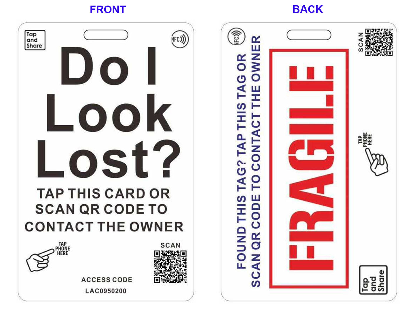 2x Smart NFC 'Fragile' Luggage Tags with Smart Passive Tracking