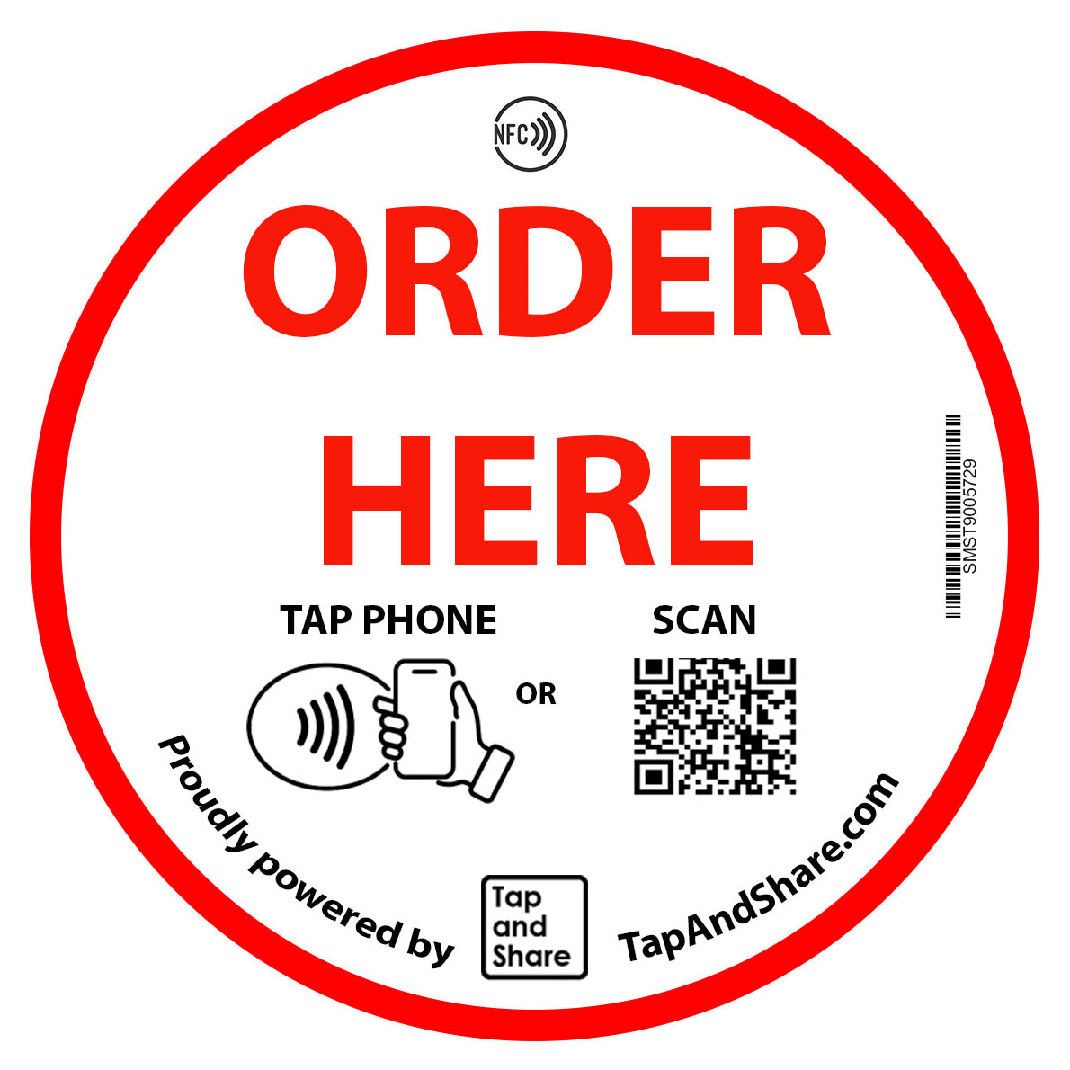 Tap and Share Contactless Sharing Smart NFC 'Order Here' Epoxy Sticker + QR code