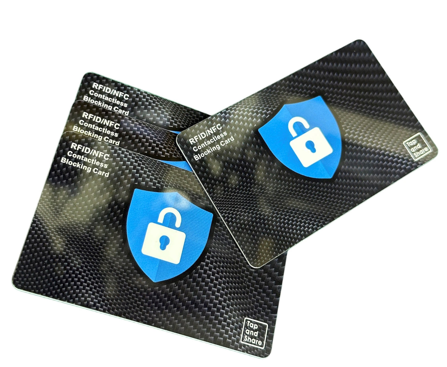 Tap and Share Premium NFC & RFID Blocking Card - 4 Pack | Premium Contactless NFC Credit Debit Card Passport Protector Blocker Set for Men & Women, Elegant Slim Design Perfectly fits in Wallet/Purse