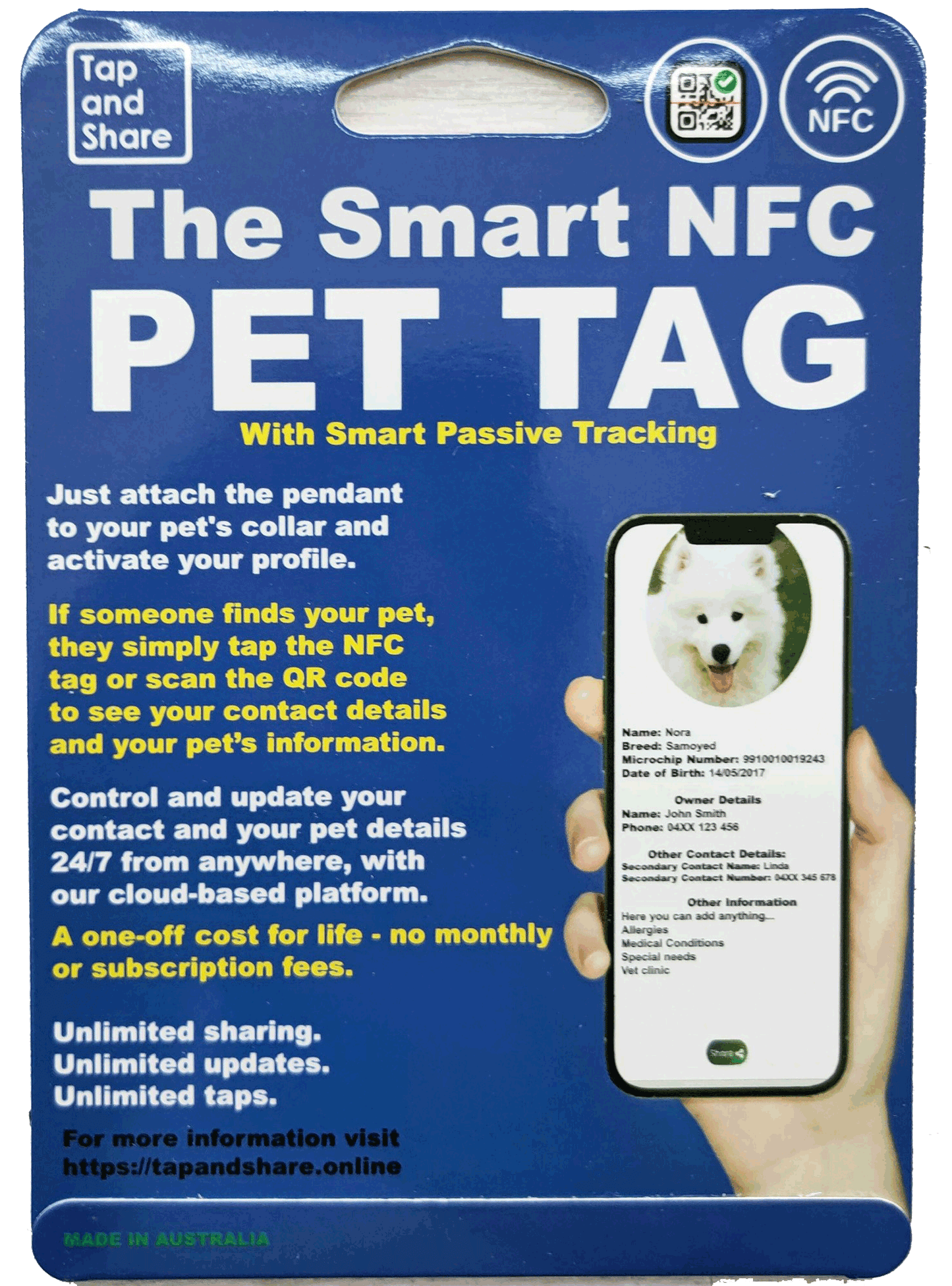 Smart  NFC Pet Tag with Smart Passive Tracking