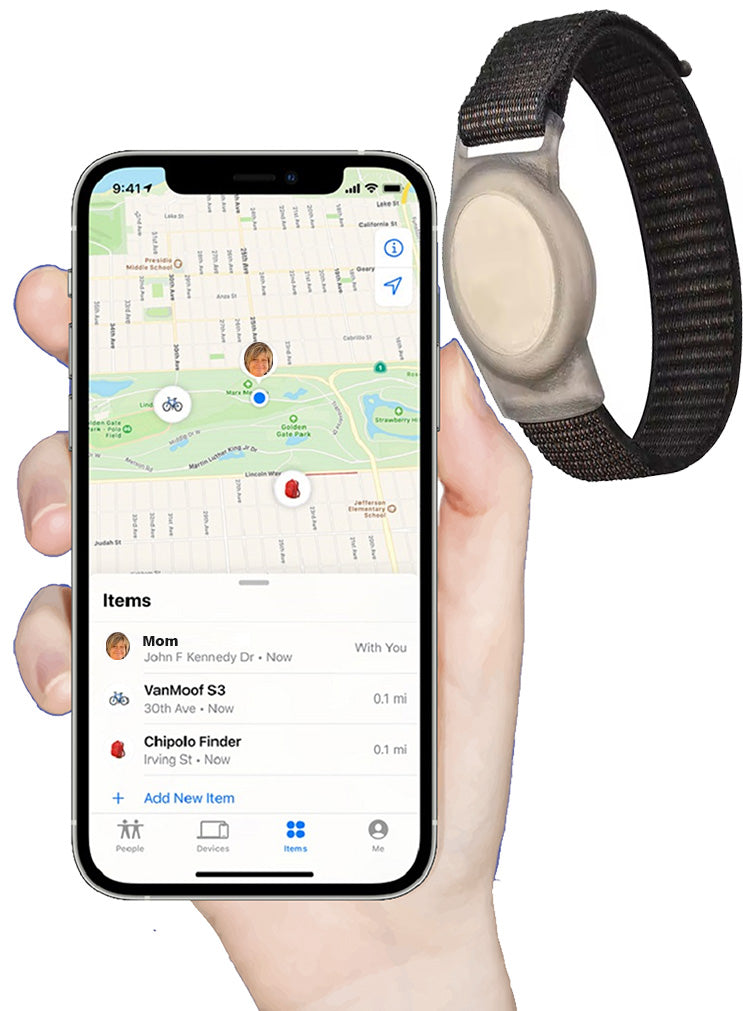 Dementia & Disability Smart Tracker Wrist/Ankle Band – Works with Apple Find My (iOS Only) | Water-Resistant, Replaceable Battery, Includes Tracking Tag - Black
