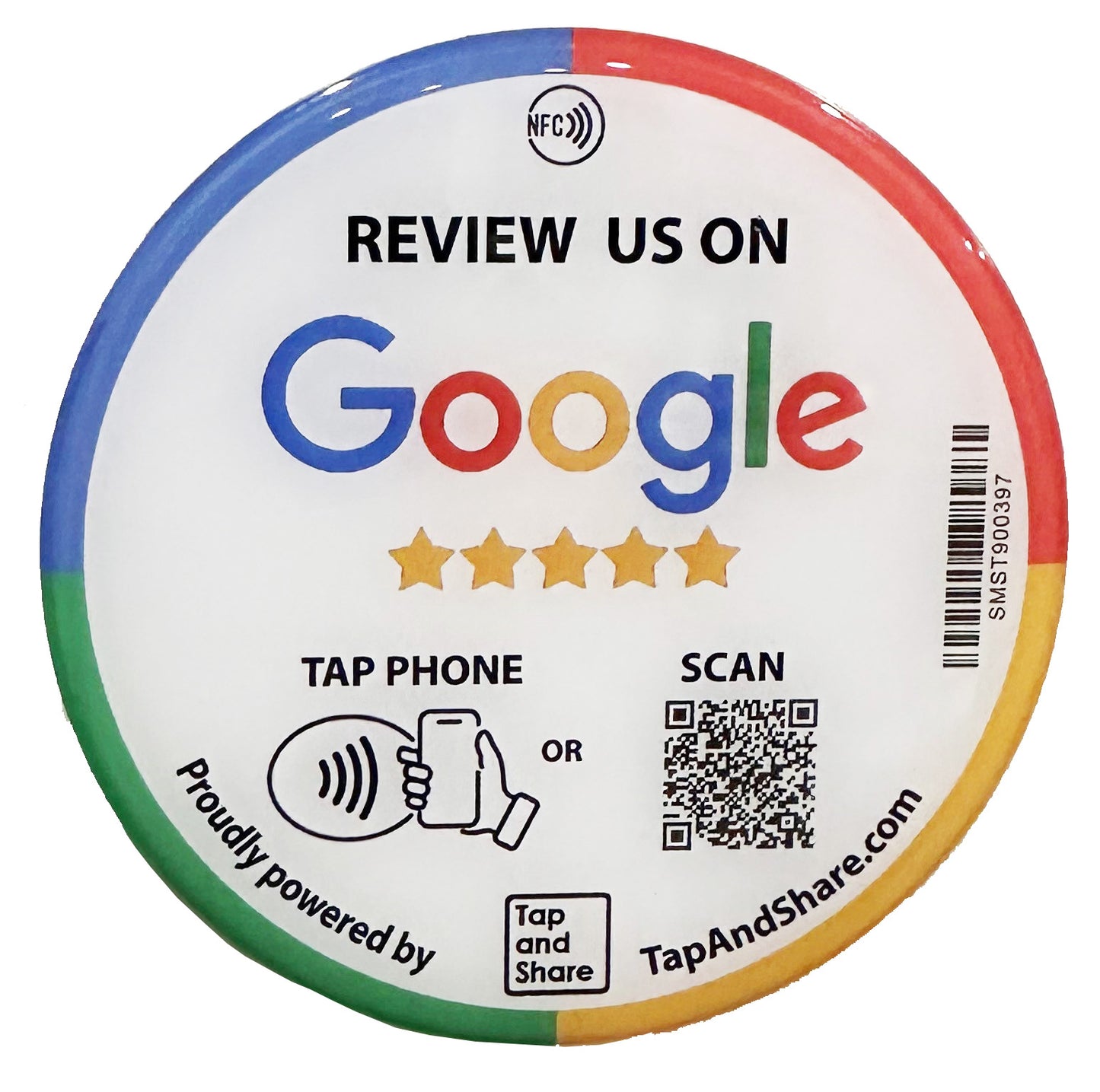 Tap and Share Contactless Sharing Smart NFC 'Review us on Google' Epoxy Sticker + QR code