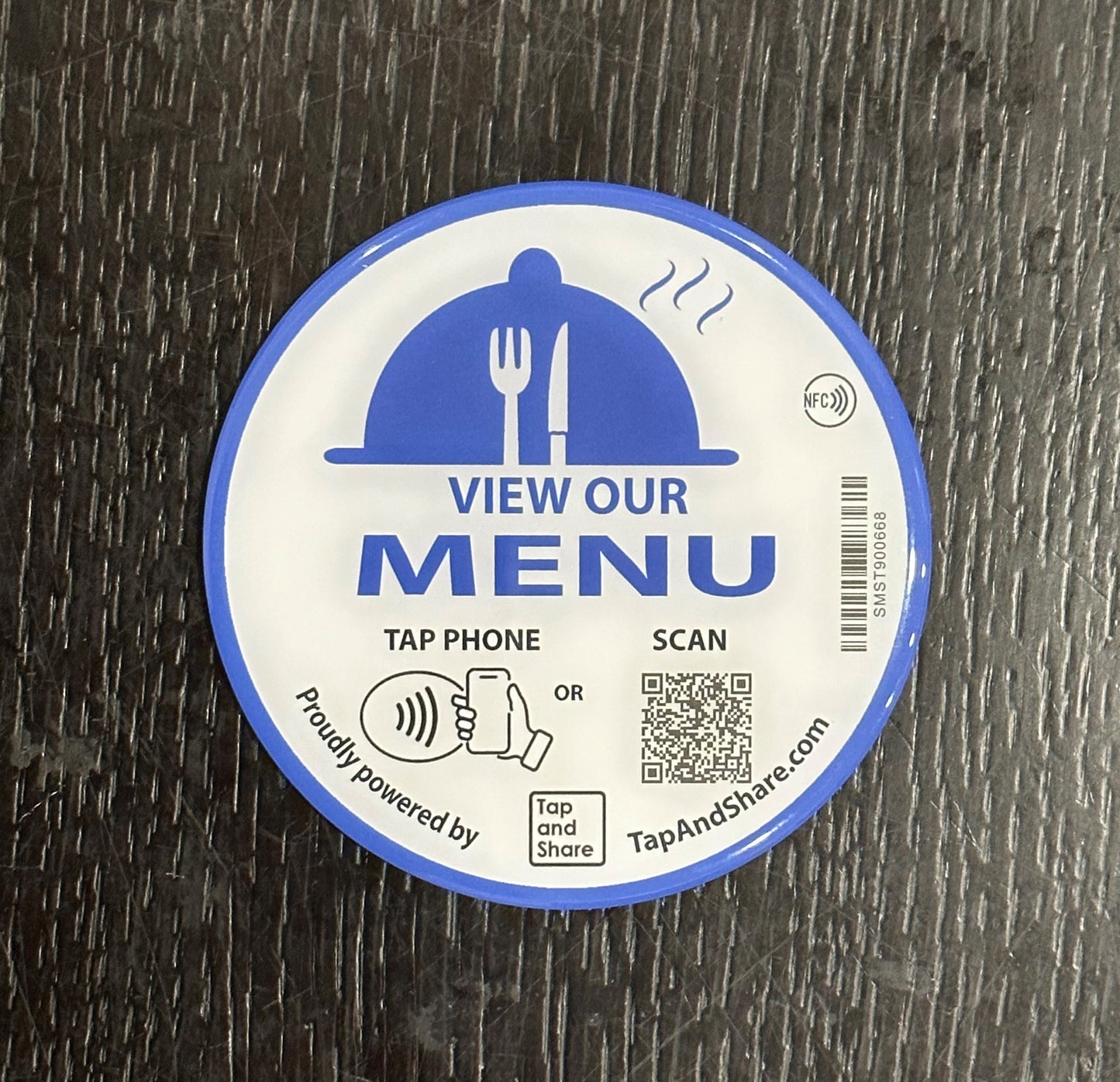 Tap and Share Contactless Sharing Smart NFC 'View our Menu' Epoxy Sticker + QR code