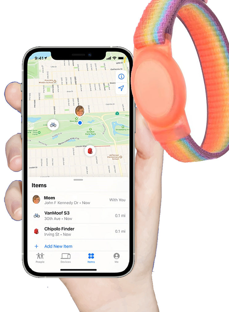 Dementia & Disability Smart Tracker Wrist/Ankle Band – Works with Apple Find My (iOS Only) | Water-Resistant, Replaceable Battery, Includes Tracking Tag - Rainbow