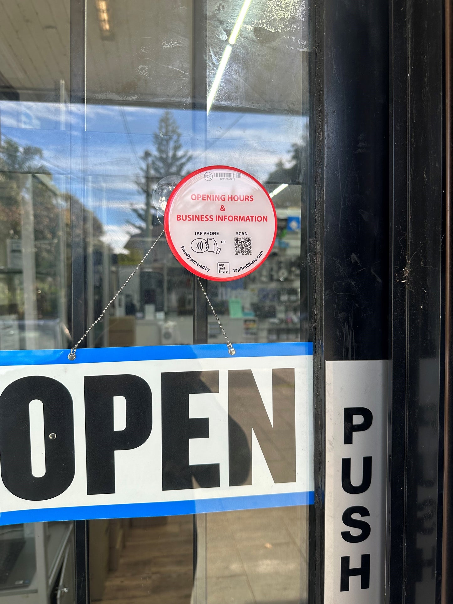 Tap and Share Contactless Sharing Smart NFC 'Opening Hours & Business Information' Epoxy Sticker + QR code