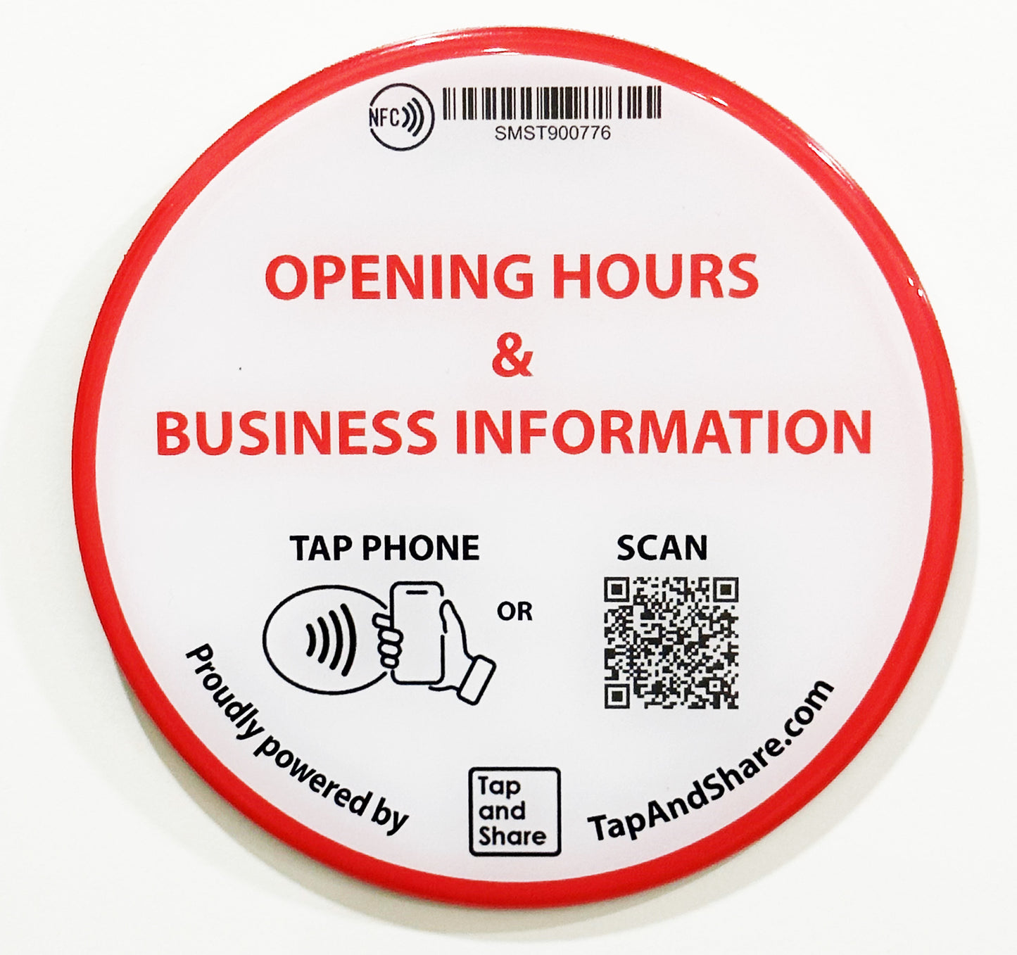 Tap and Share Contactless Sharing Smart NFC 'Opening Hours & Business Information' Epoxy Sticker + QR code
