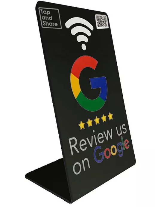 Tap and Share Black Smart Contactless Sharing NFC 'Review us on Google' Counter Sign + QR code
