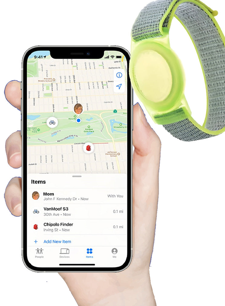 Dementia & Disability Smart Tracker Wrist/Ankle Band – Works with Apple Find My (iOS Only) | Water-Resistant, Replaceable Battery, Includes Tracking Tag - Yellow