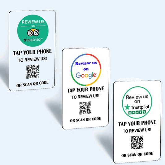 Tap and Share Contactless 'Review Us' Connect Cards ( 3 PACK ) | Review Us on Trustpilot | Review Us on TripAdvisor | Review us on Google | Smart NFC+ QR code…