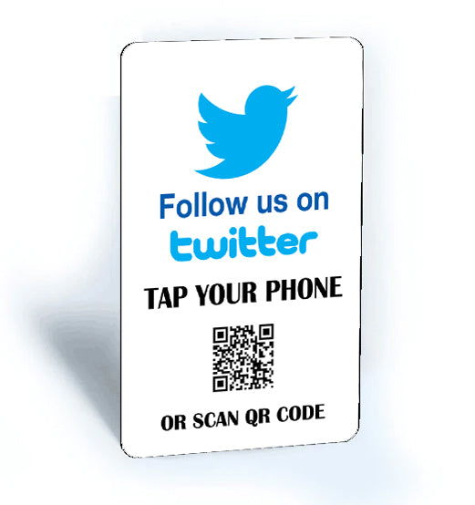Tap and Share Contactless Sharing Smart NFC 'Follow Us On Twitter' Connect Card + QR code