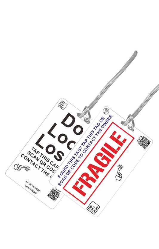2x Smart NFC 'Fragile' Luggage Tags with Smart Passive Tracking