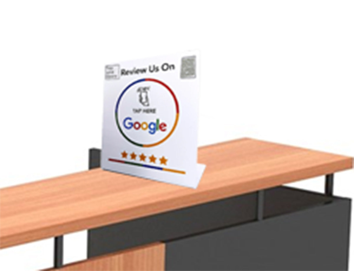 Tap and Share White XL Smart Contactless Sharing NFC 'Review us on Google' Counter Sign + QR code