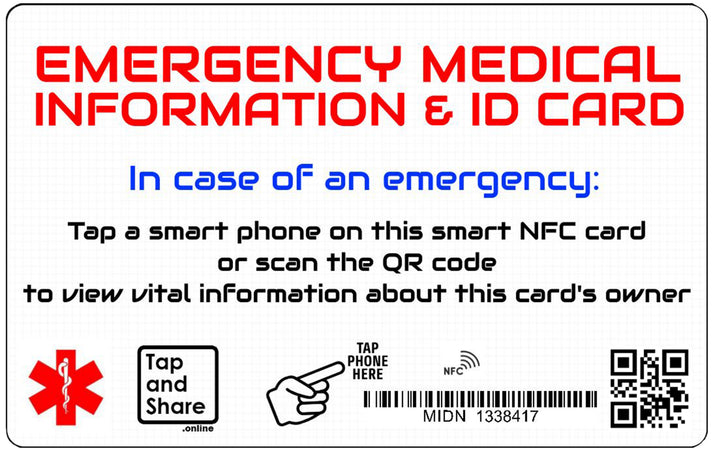 Smart NFC Emergency Medical Alert ID Information Card with Passive Geo ...