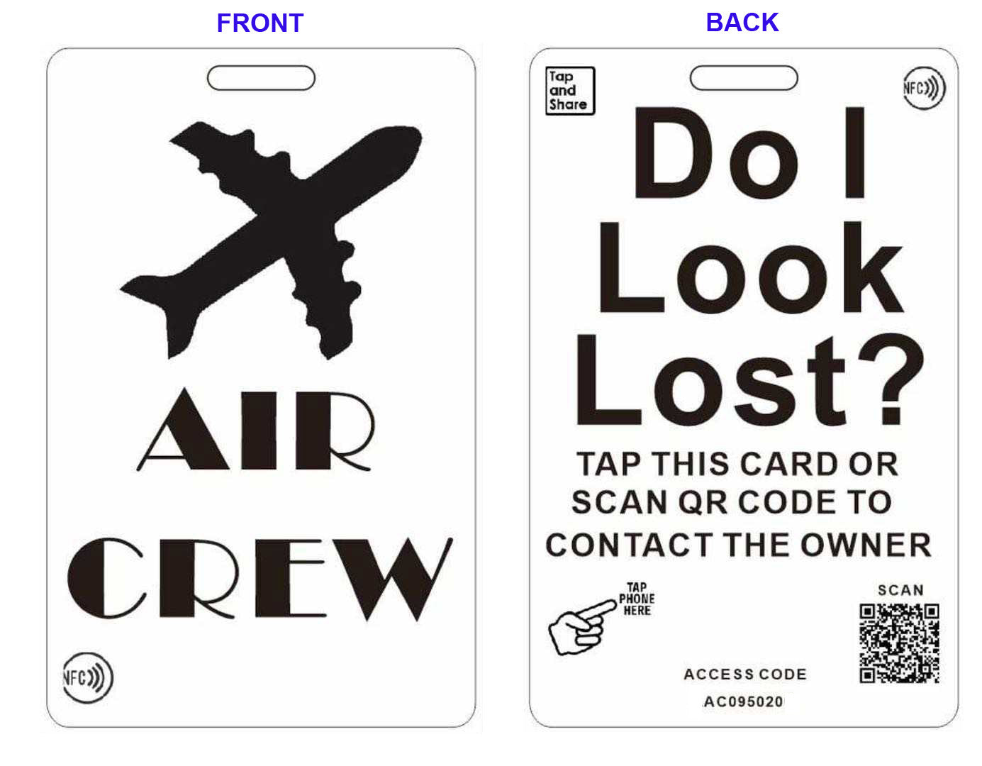 2x Smart NFC 'Air Crew' Luggage Tags with Smart Passive Tracking