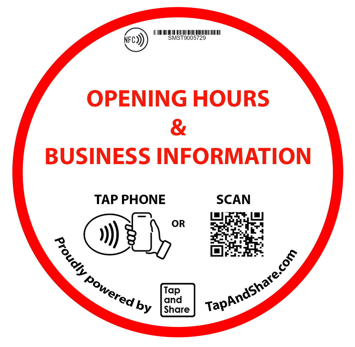 Large 10cm Contactless Smart NFC 'Opening Hours & Business Information' Round Epoxy Sticker + QR code business card | Extra Durable | Stick it on your Door, Wall or Window