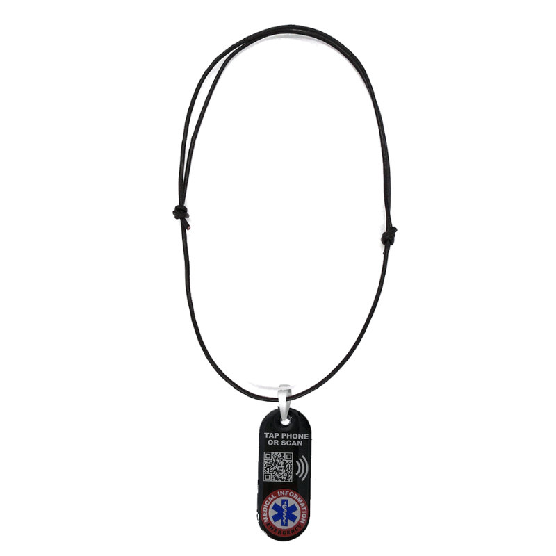 Black Smart NFC Emergency Medical Information Necklace With Passive Tracking
