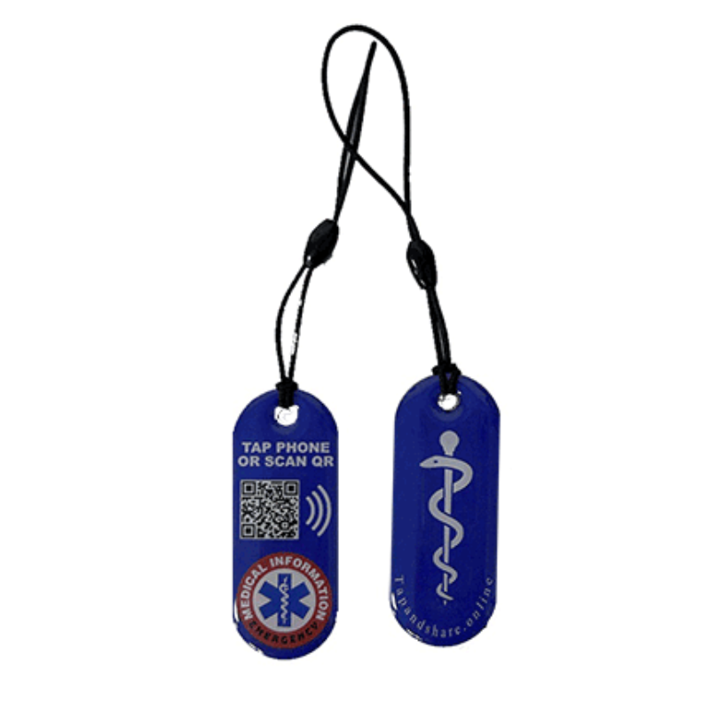 Blue Smart NFC Emergency Medical Information Keyring With Passive Tracking