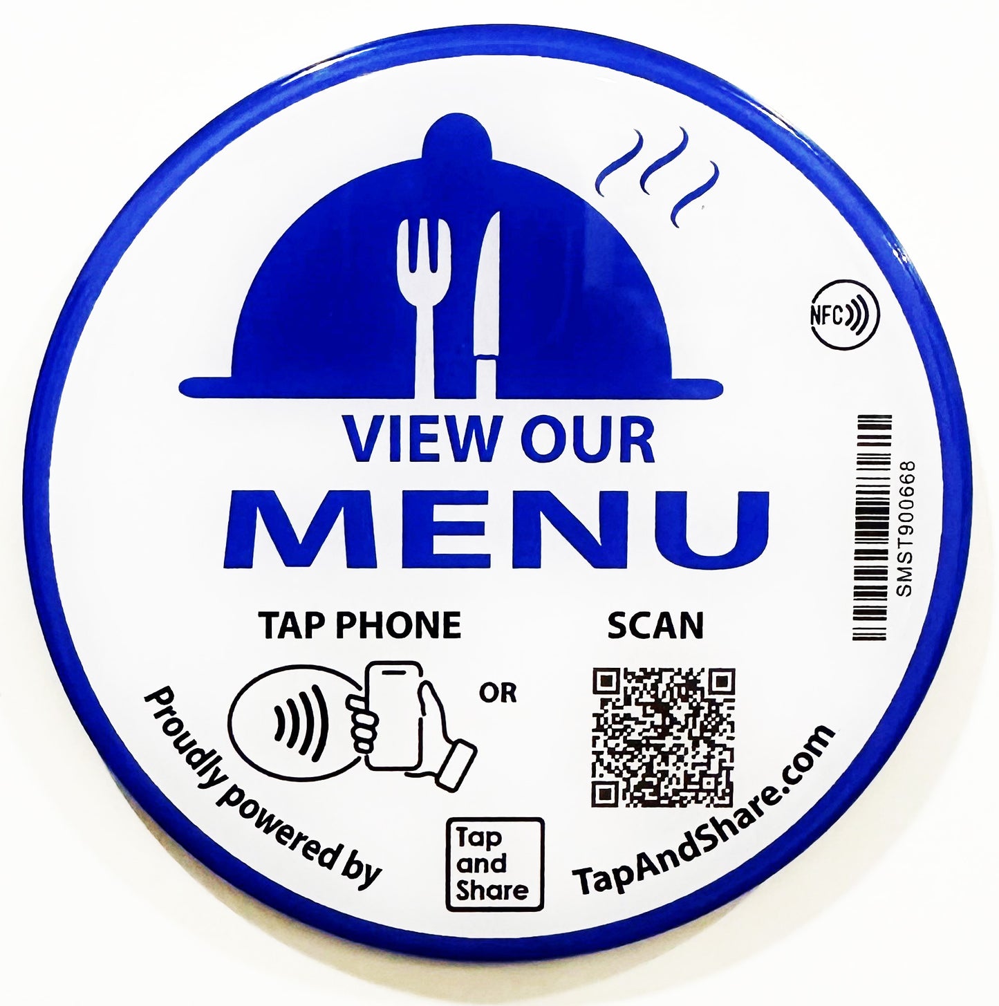 Large 10cm Contactless Smart NFC Touchless View Our Menu' Round Epoxy Sticker + QR code | Extra Durable | Stick it on your Table, Counter, Wall or Window | Restaurants | Cafe | Takeaway