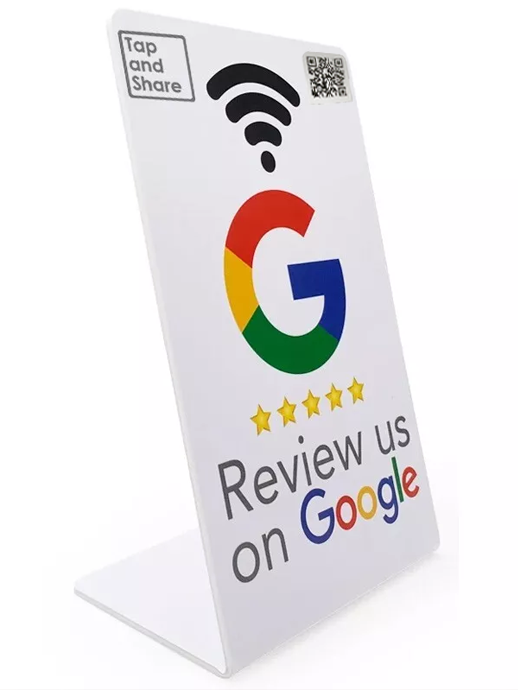 Tap and Share White Smart Contactless Google Review Counter Sign Stand NFC + QR Code 'Review Us' 3 Pack