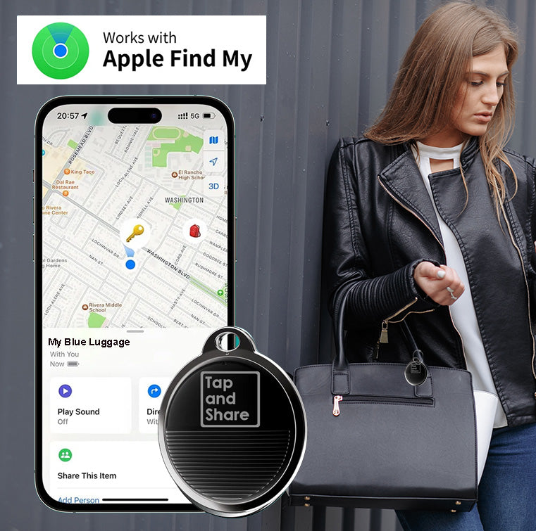 Tap and Share 2-In-1 SmartTrack Tag with 'Am I Lost' - Smart Tracker | 4 Pack (Black)