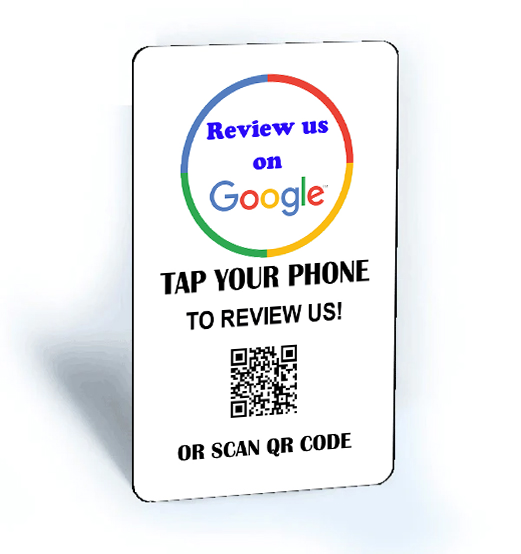 Tap and Share Contactless Sharing Smart NFC 'Review us on Google' Review Card + QR code
